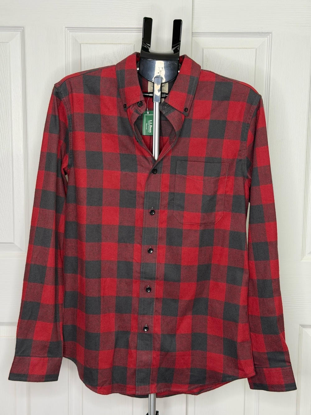 L.L. Bean Men's Red and Black Buffalo Check Button-Down Shirt